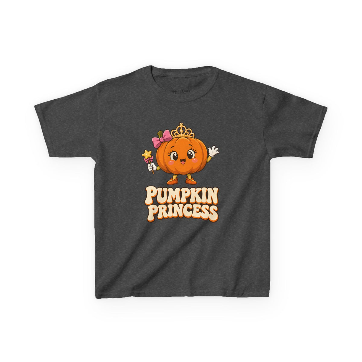 Pumpkin Princess Kids Halloween T-Shirt in Dark Heather, front