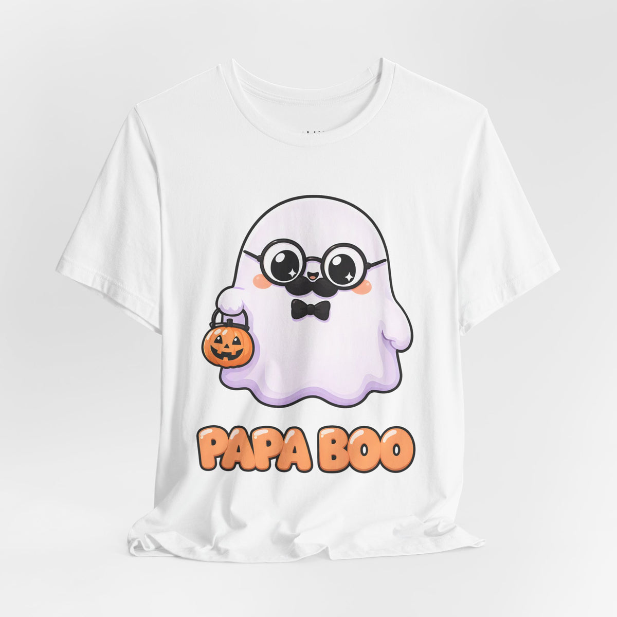 Papa Boo Cute Ghost Dad Halloween T-Shirt for Adults in White, front