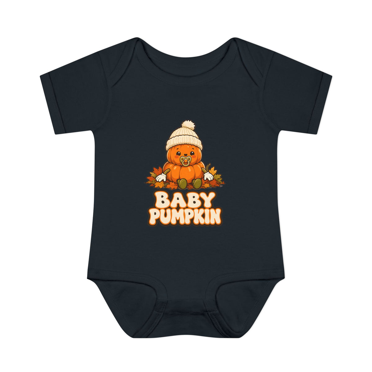 Baby Pumpkin First Halloween Baby Bodysuit in Black, front