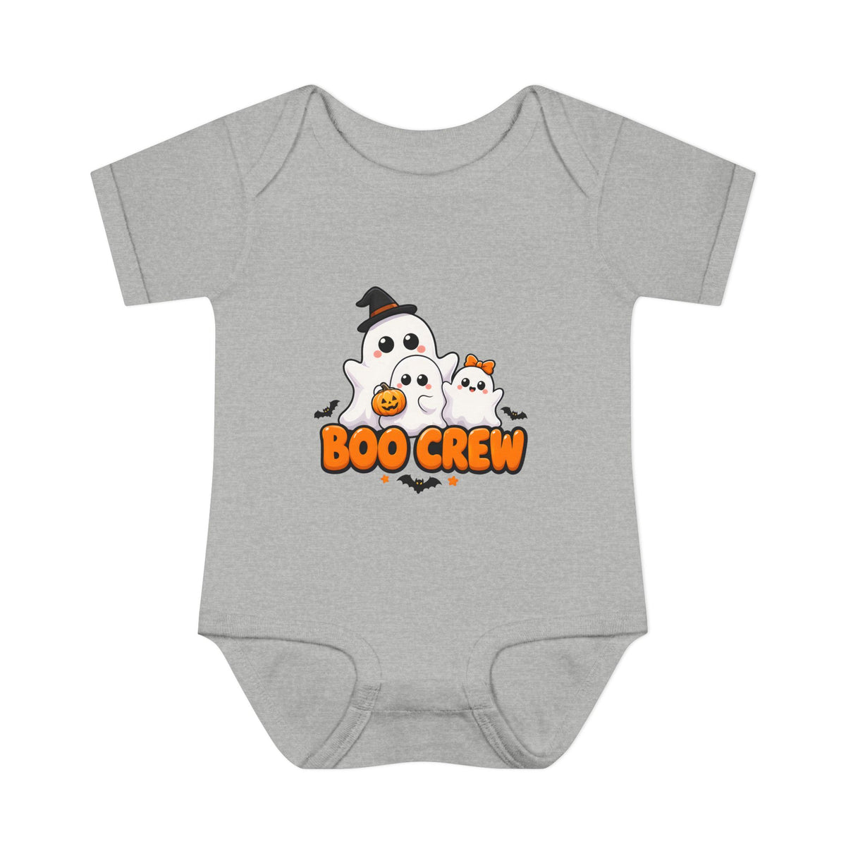 Boo Crew Cute Ghost Baby Halloween Bodysuit in Heather, front
