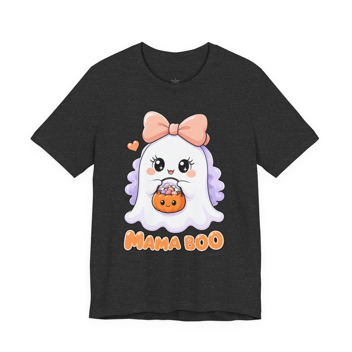 Mama Boo Cute Ghost Mom Halloween T-Shirt for Adults in Dark Grey Heather, front