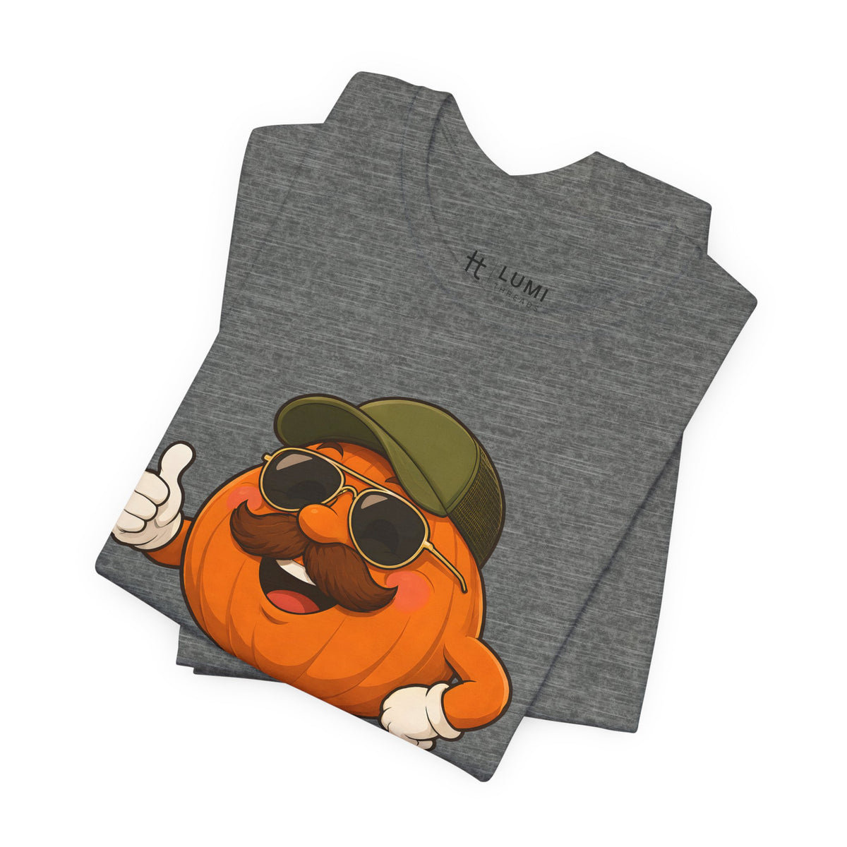 Patch Boss Funny Pumpkin Dad Halloween T-Shirt for Adults in Deep Heather, folded