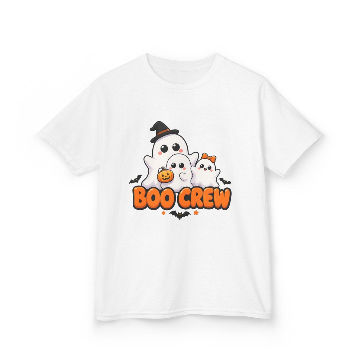 Boo Crew Cute Ghost Kids Halloween T-Shirt in White, front