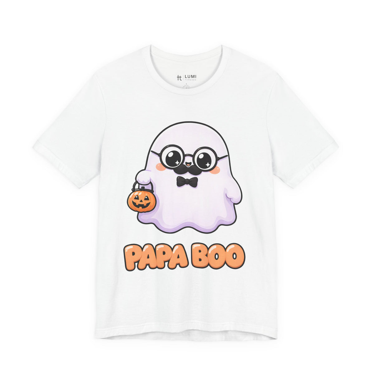 Papa Boo Cute Ghost Dad Halloween T-Shirt for Adults in White, front