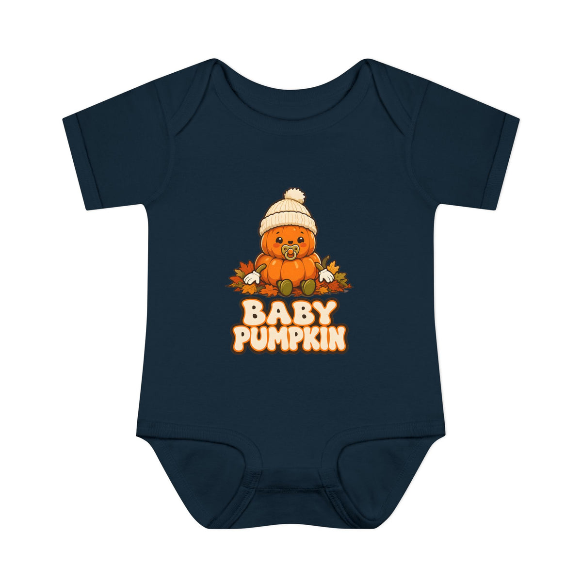 Baby Pumpkin First Halloween Baby Bodysuit in Navy, front