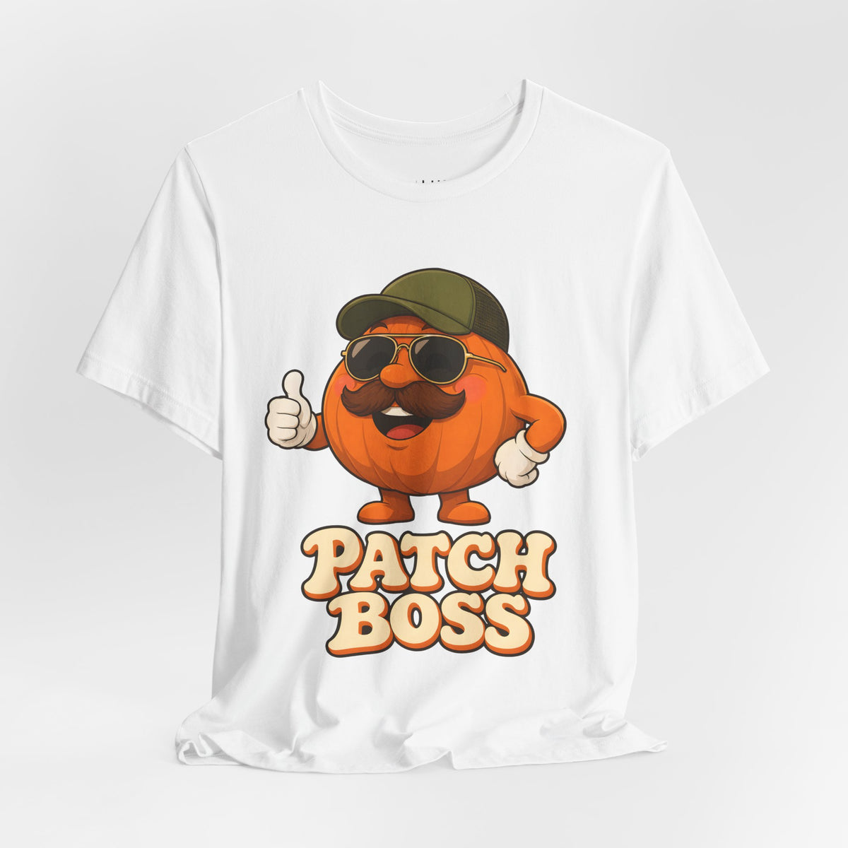 Patch Boss Funny Pumpkin Dad Halloween T-Shirt for Adults in White, front