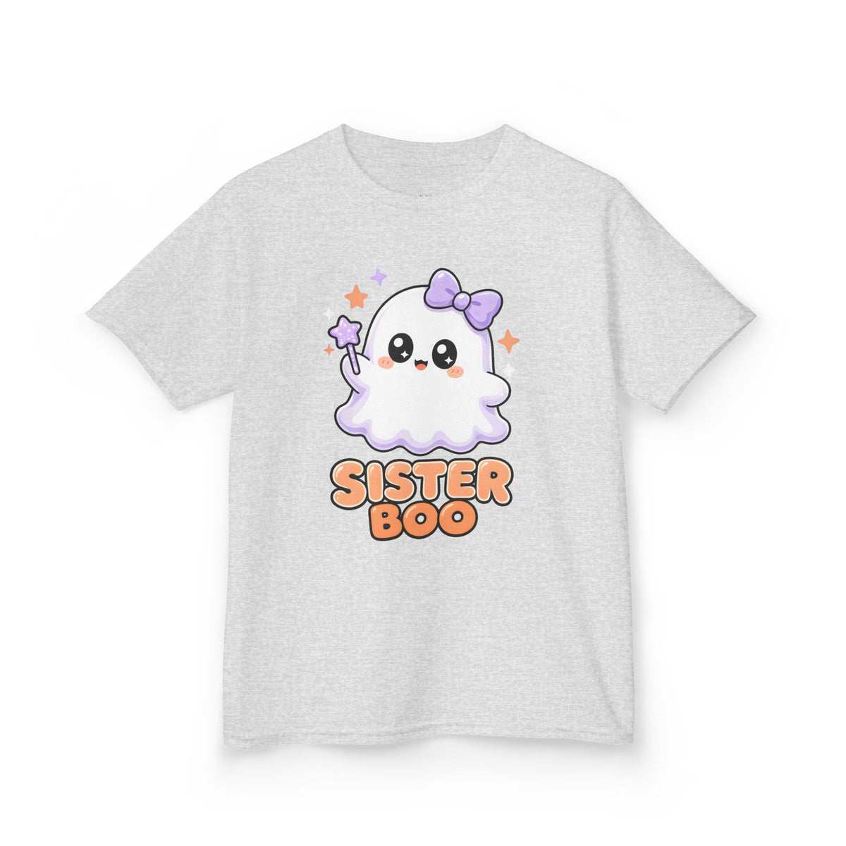 Sister Boo Cute Ghost Kids Halloween T-Shirt in Ash, front
