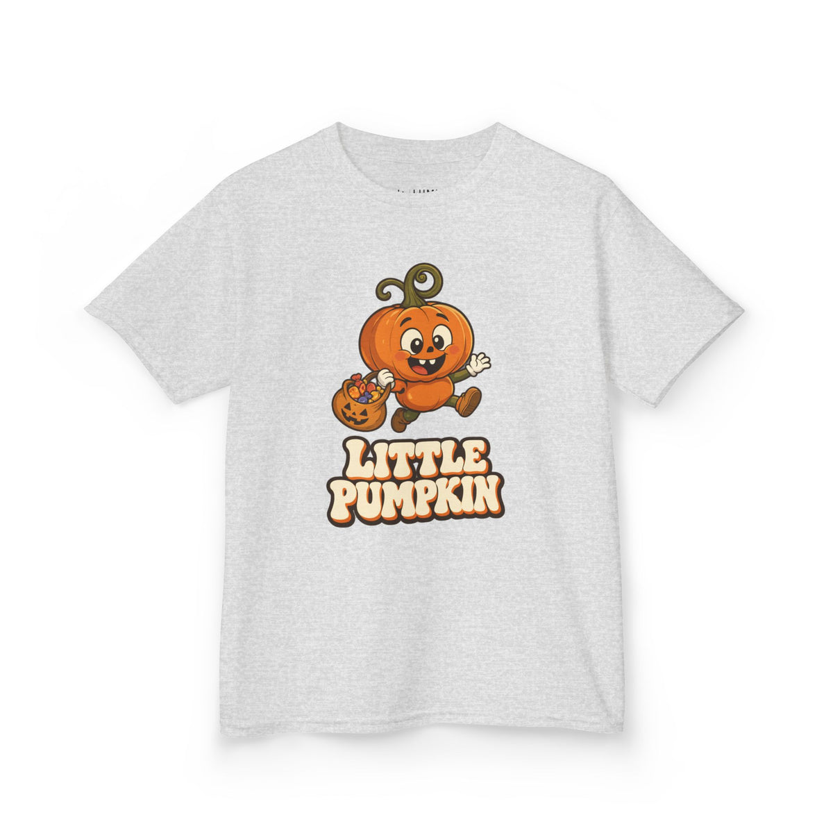 Little Pumpkin Trick-or-Treat Kids Halloween T-Shirt in Ash, front