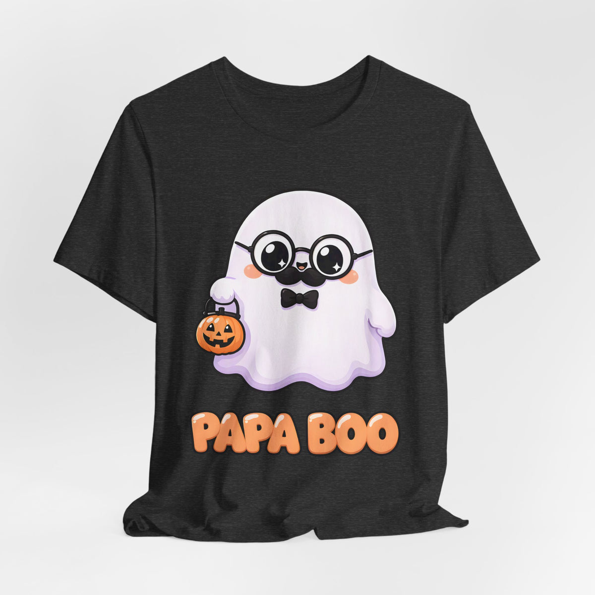 Papa Boo Cute Ghost Dad Halloween T-Shirt for Adults in Dark Grey Heather, front