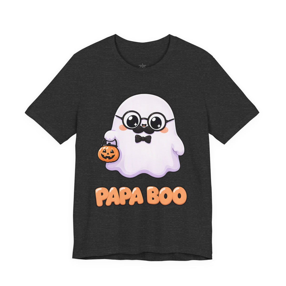 Papa Boo Cute Ghost Dad Halloween T-Shirt for Adults in Dark Grey Heather, front