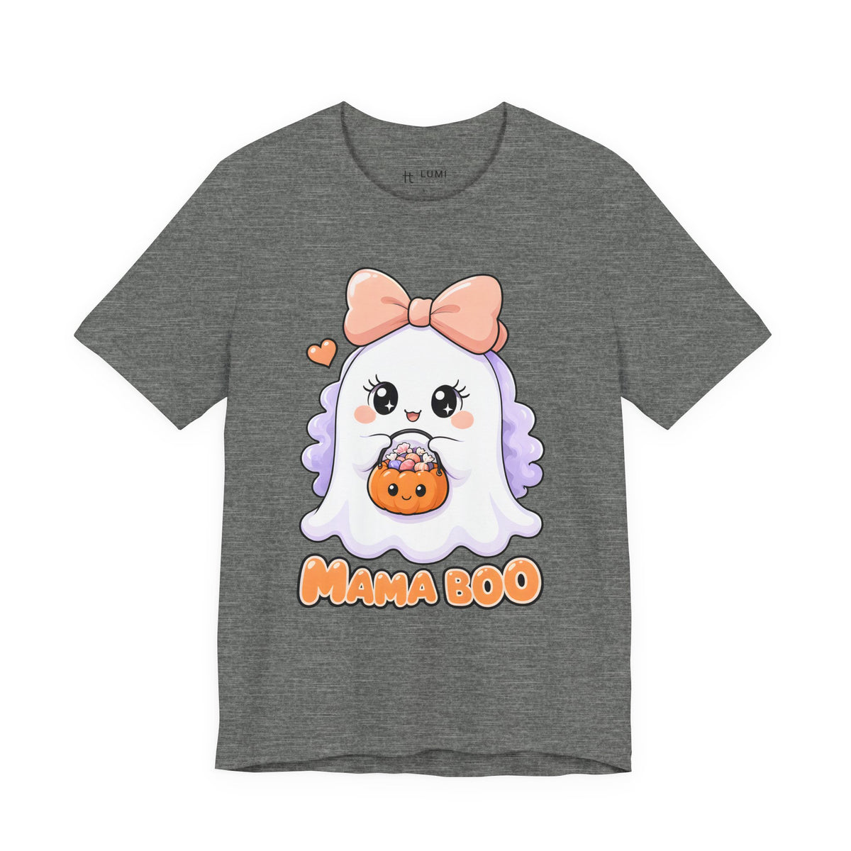 Mama Boo Cute Ghost Mom Halloween T-Shirt for Adults in Deep Heather, front