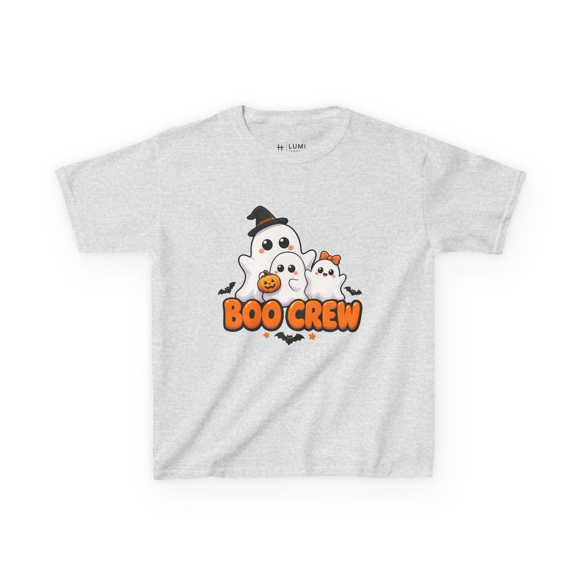 Boo Crew Cute Ghost Kids Halloween T-Shirt in Ash, front