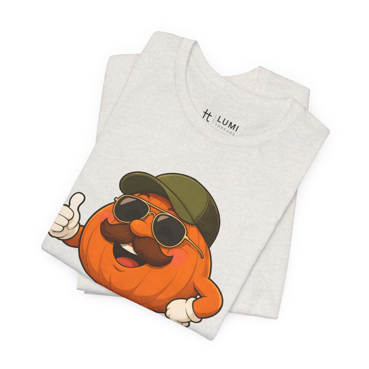 Patch Boss Funny Pumpkin Dad Halloween T-Shirt for Adults in Heather Cement, folded