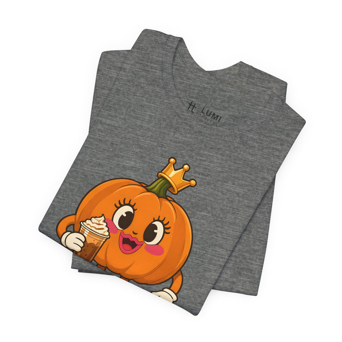 Pumpkin Queen Pumpkin Spice Halloween T-Shirt for Adults in Deep Heather, folded
