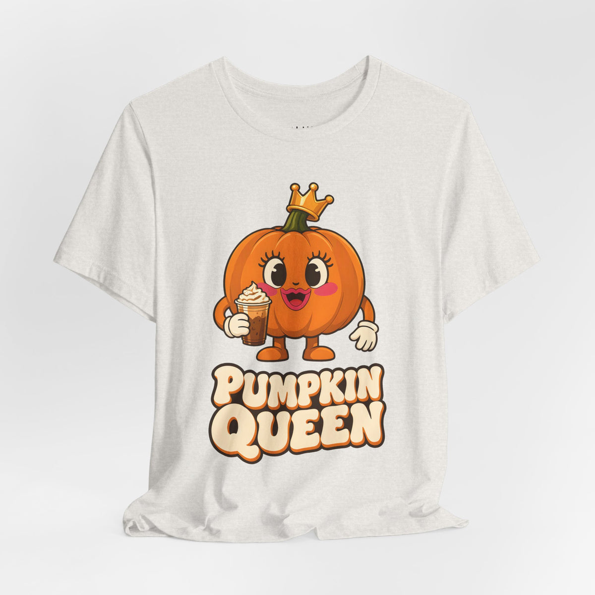 Pumpkin Queen Pumpkin Spice Halloween T-Shirt for Adults in Heather Cement, front