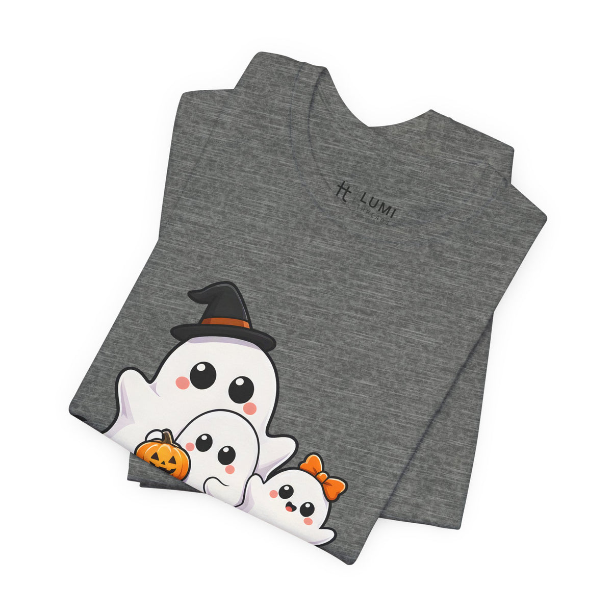 Boo Crew Cute Ghost Halloween T-Shirt for Adults in Deep Heather, folded