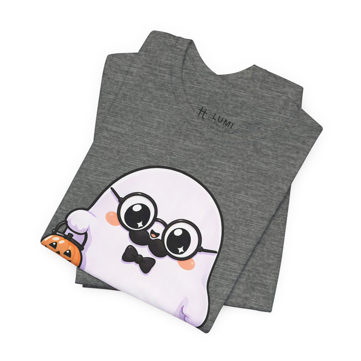Papa Boo Cute Ghost Dad Halloween T-Shirt for Adults in Deep Heather, folded