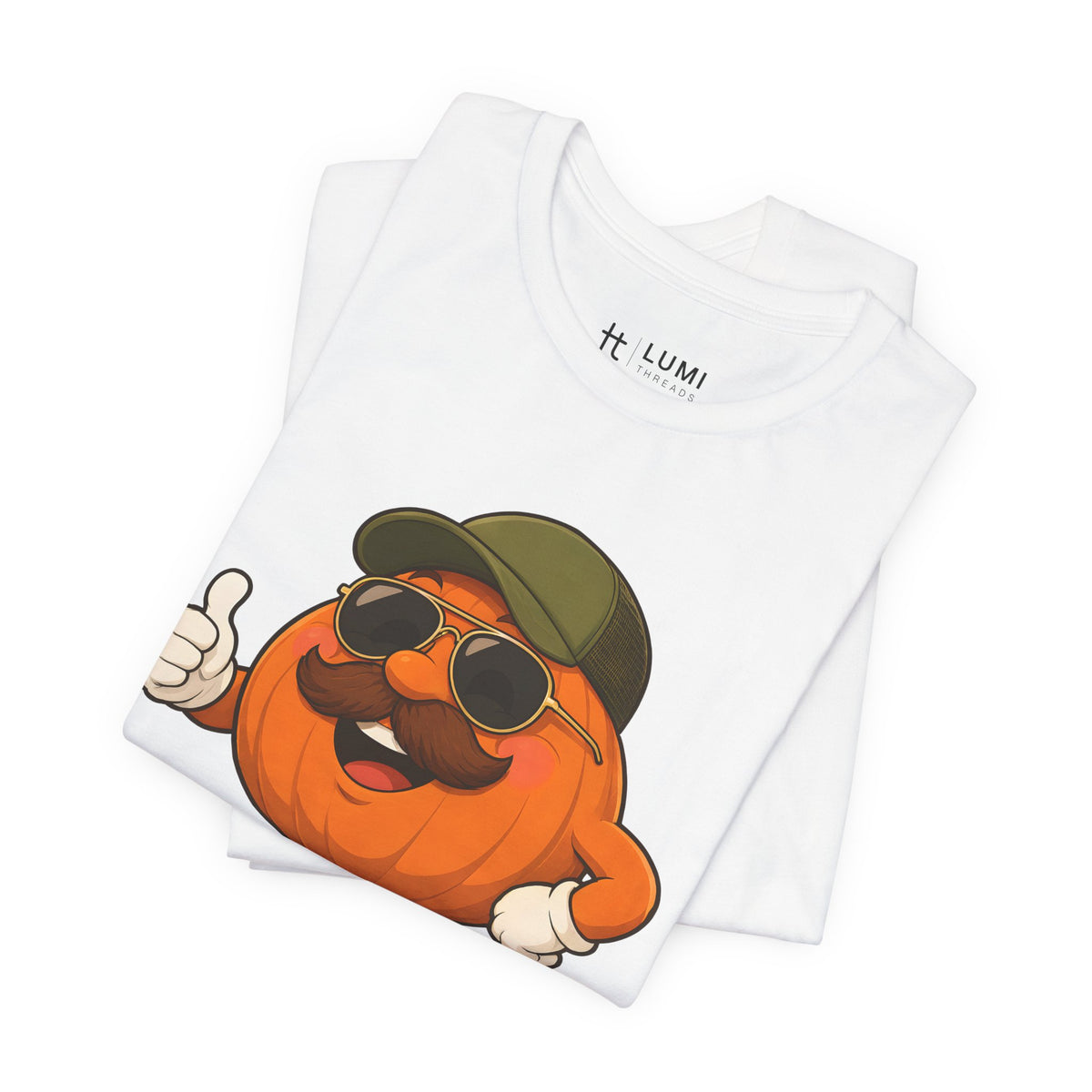 Patch Boss Funny Pumpkin Dad Halloween T-Shirt for Adults in White, folded