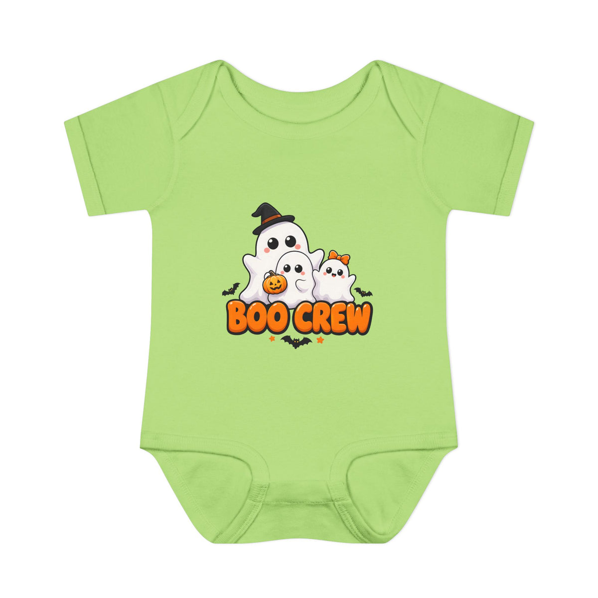 Boo Crew Cute Ghost Baby Halloween Bodysuit in Key Lime, front