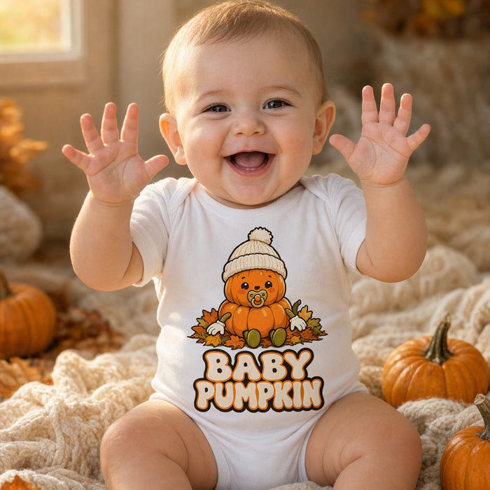 Baby wearing the Baby Pumpkin First Halloween Baby Bodysuit