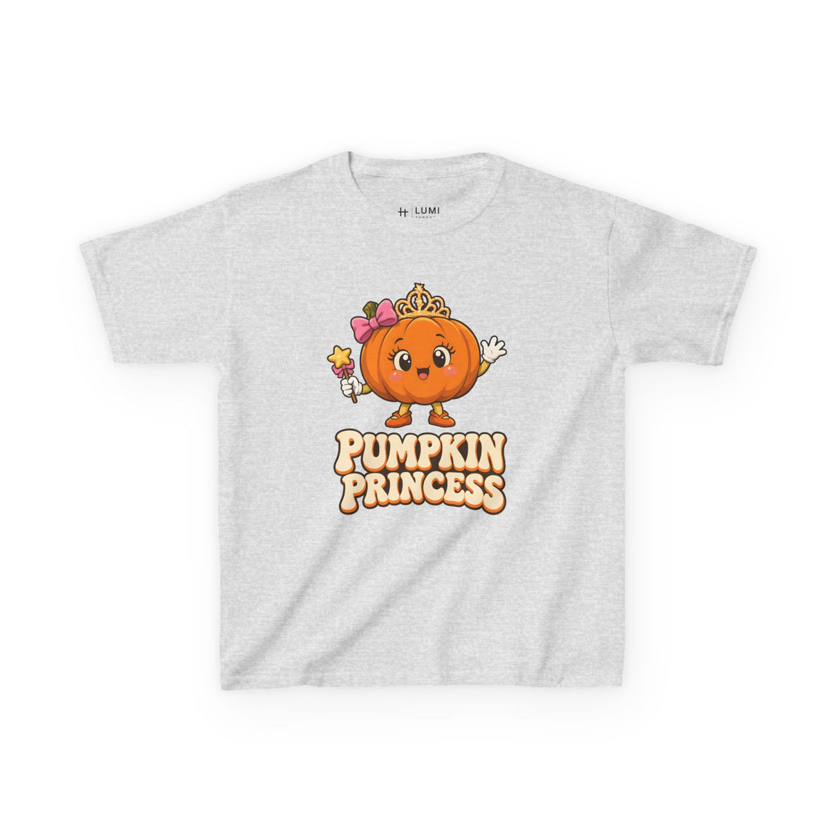 Pumpkin Princess Kids Halloween T-Shirt in Ash, front
