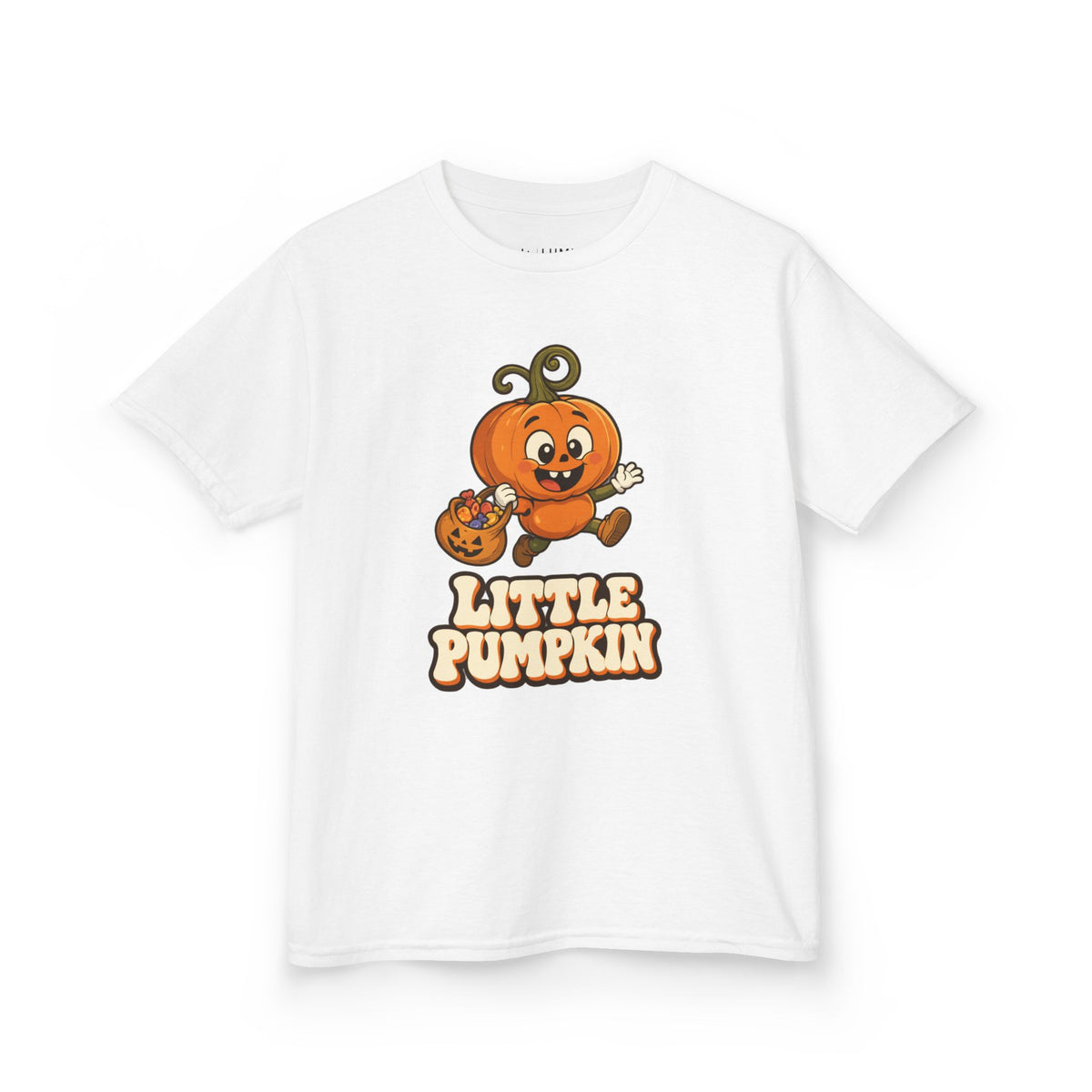 Little Pumpkin Trick-or-Treat Kids Halloween T-Shirt in White, front