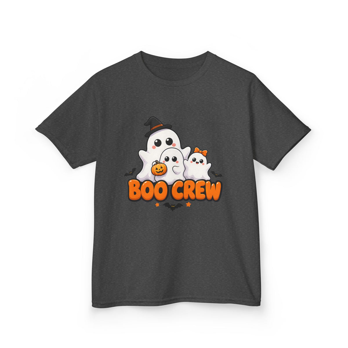 Boo Crew Cute Ghost Kids Halloween T-Shirt in Dark Heather, front