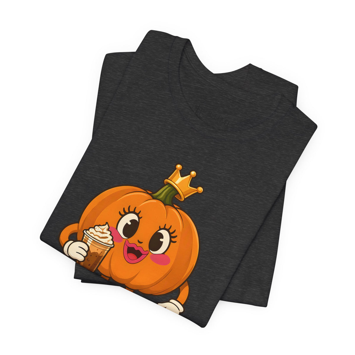 Pumpkin Queen Pumpkin Spice Halloween T-Shirt for Adults in Dark Grey Heather, folded