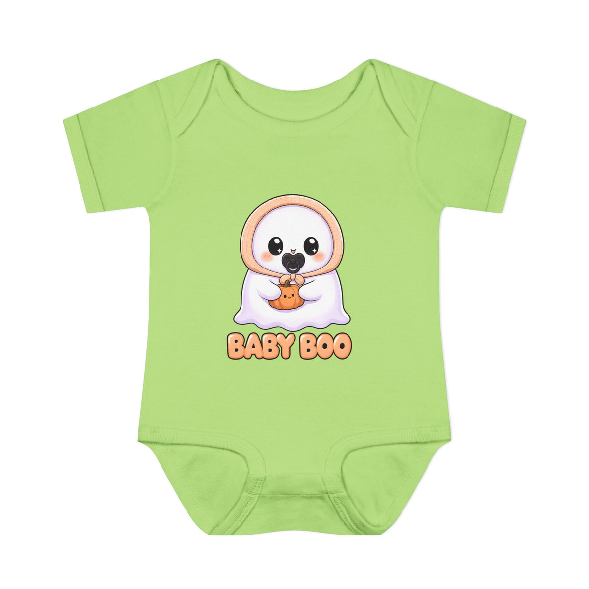 Baby Boo Cute Ghost Baby Halloween Bodysuit in Key Lime, front