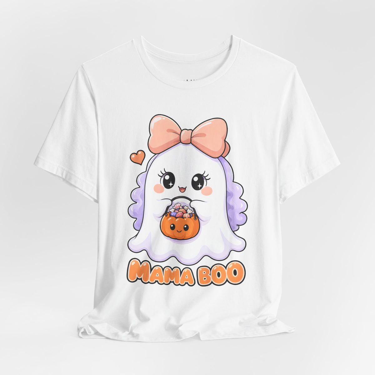 Mama Boo Cute Ghost Mom Halloween T-Shirt for Adults in White, front