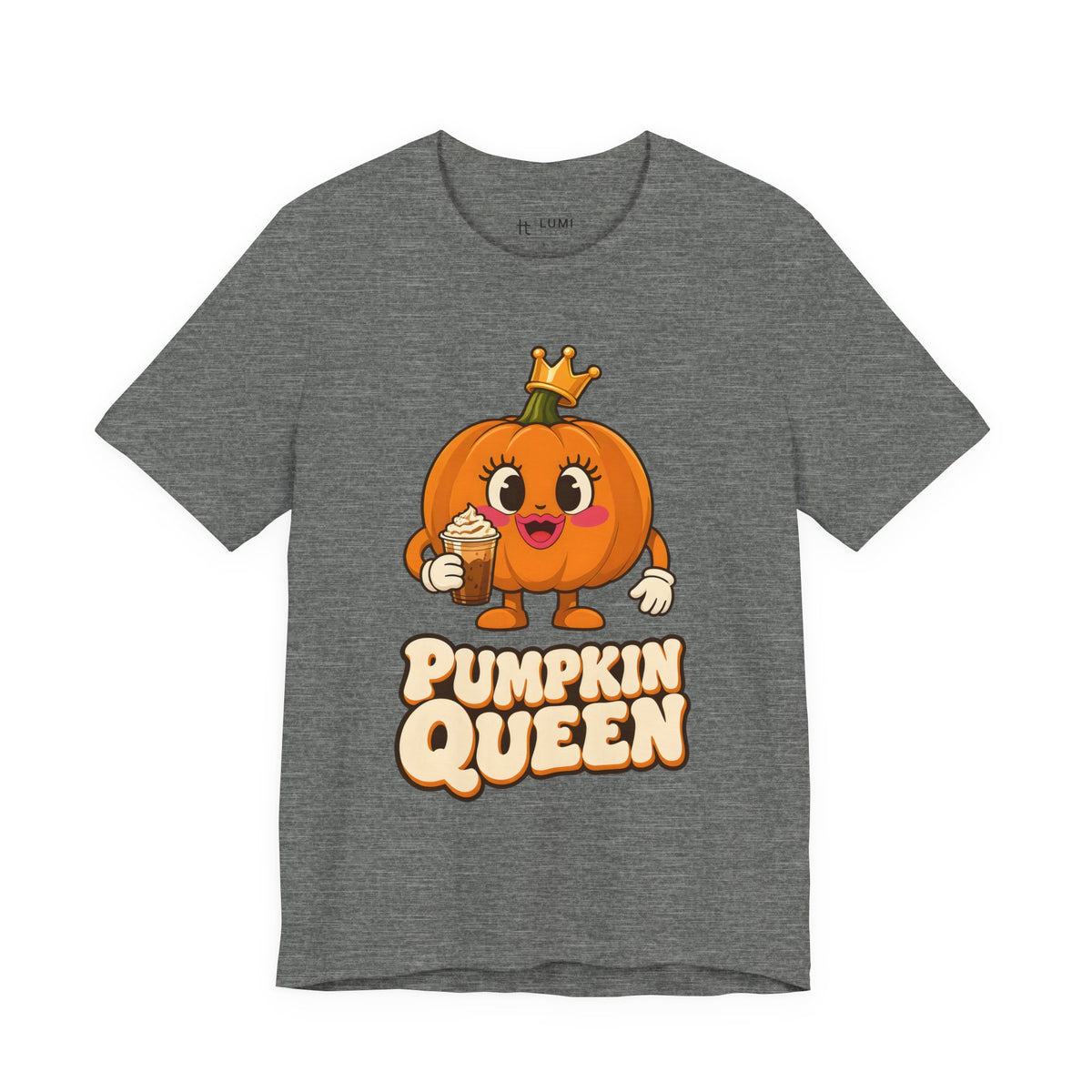 Pumpkin Queen Pumpkin Spice Halloween T-Shirt for Adults in Deep Heather, front