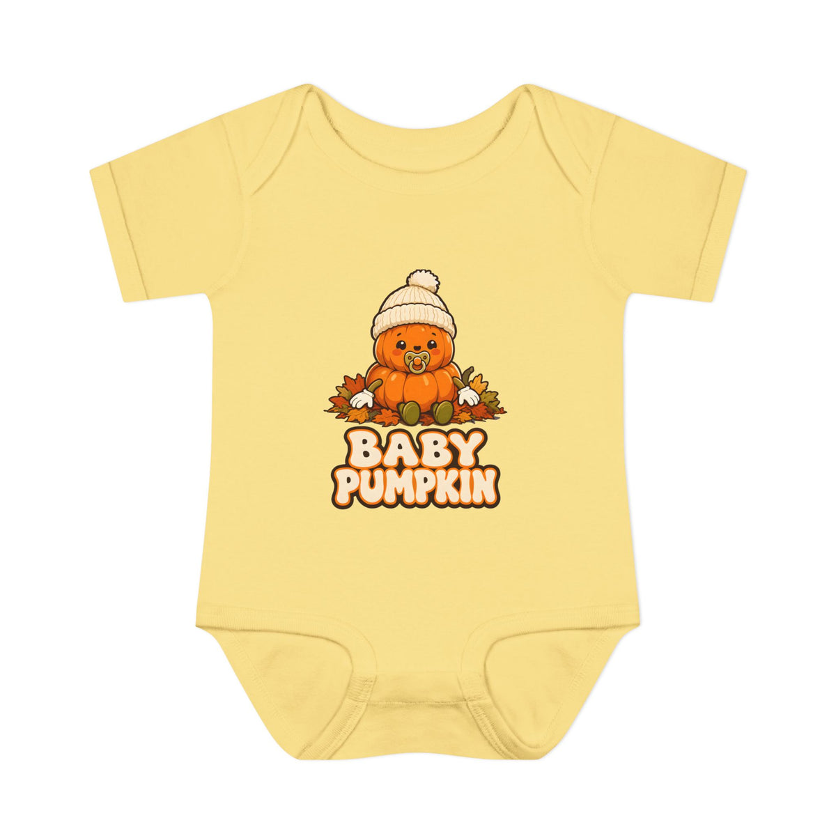 Baby Pumpkin First Halloween Baby Bodysuit in Banana, front