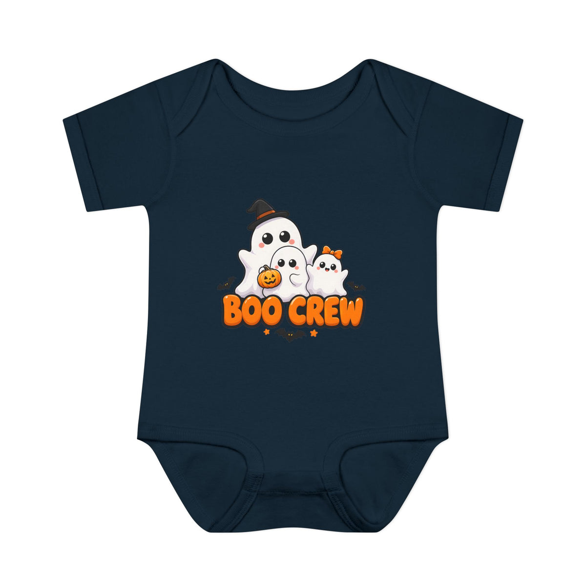 Boo Crew Cute Ghost Baby Halloween Bodysuit in Navy, front