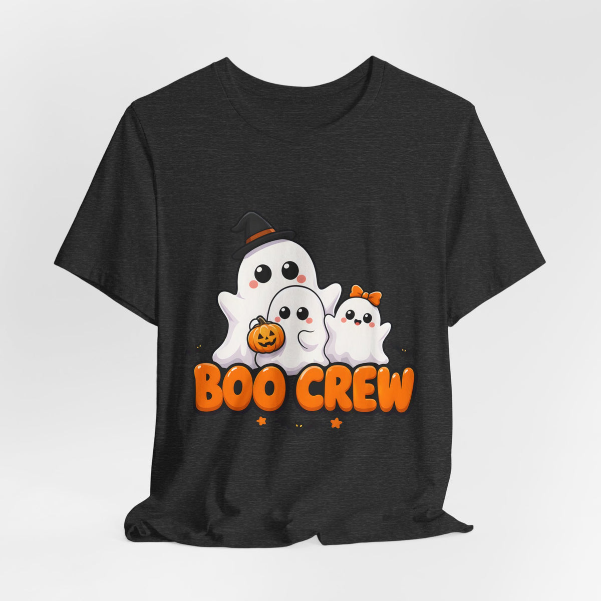 Boo Crew Cute Ghost Halloween T-Shirt for Adults in Dark Grey Heather, front