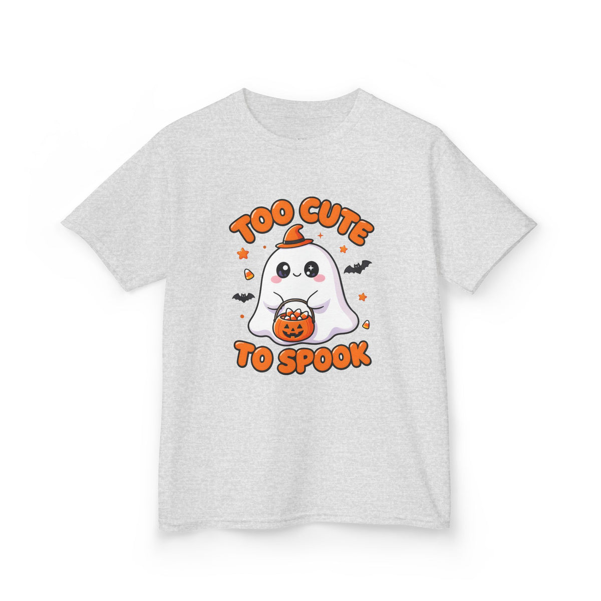 Too Cute to Spook Ghost Kids Halloween T-Shirt in Ash, front