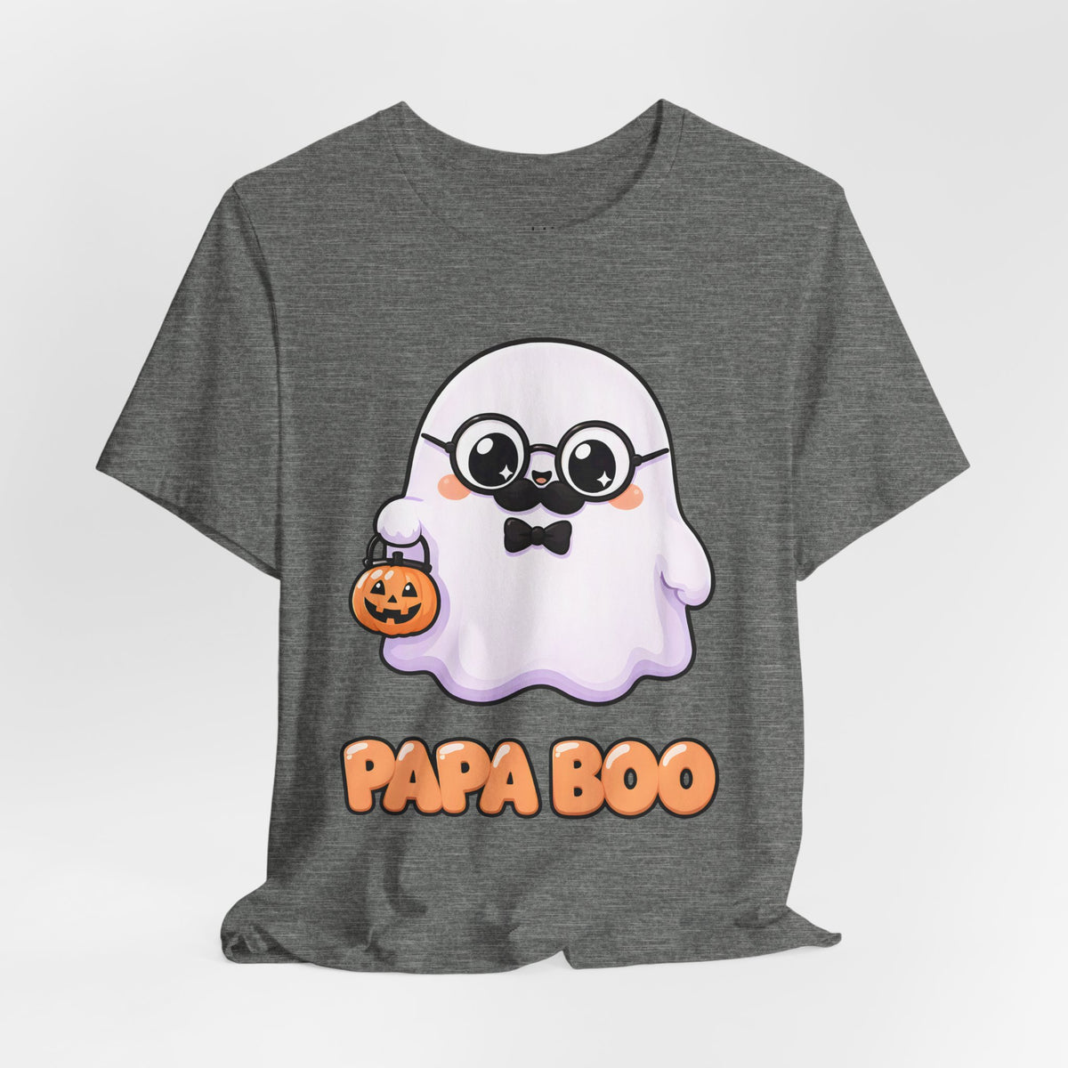 Papa Boo Cute Ghost Dad Halloween T-Shirt for Adults in Deep Heather, front