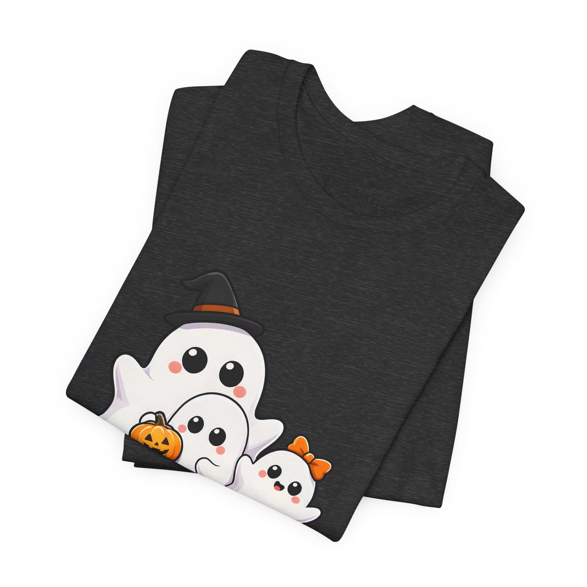 Boo Crew Cute Ghost Halloween T-Shirt for Adults in Dark Grey Heather, folded