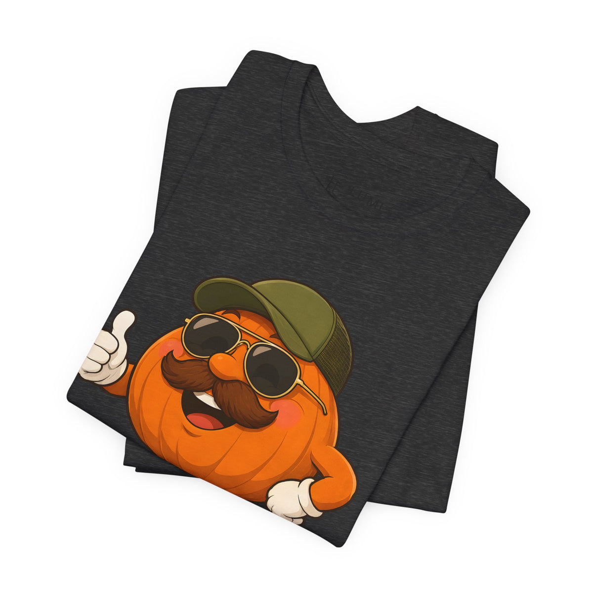 Patch Boss Funny Pumpkin Dad Halloween T-Shirt for Adults in Dark Grey Heather, folded