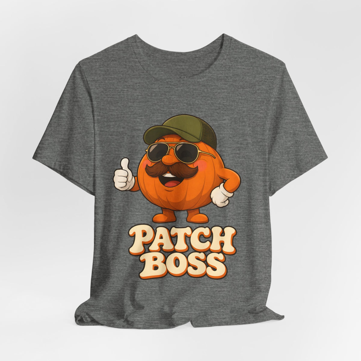 Patch Boss Funny Pumpkin Dad Halloween T-Shirt for Adults in Deep Heather, front