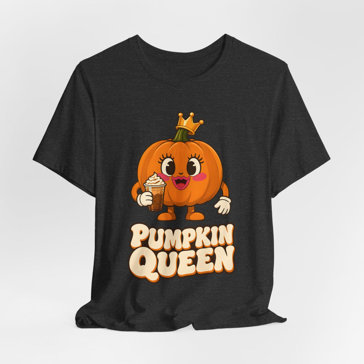 Pumpkin Queen Pumpkin Spice Halloween T-Shirt for Adults in Dark Grey Heather, front