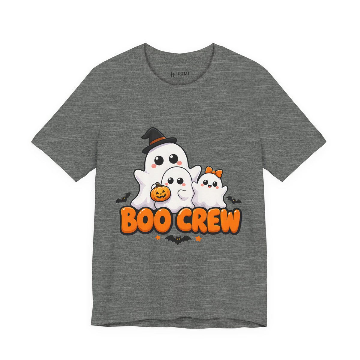 Boo Crew Cute Ghost Halloween T-Shirt for Adults in Deep Heather, front