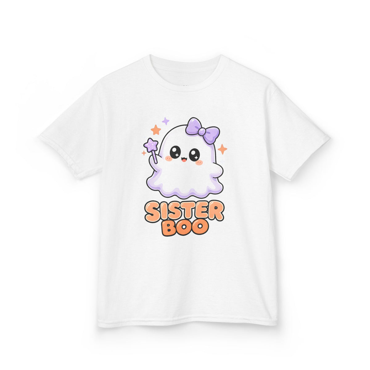 Sister Boo Cute Ghost Kids Halloween T-Shirt in White, front