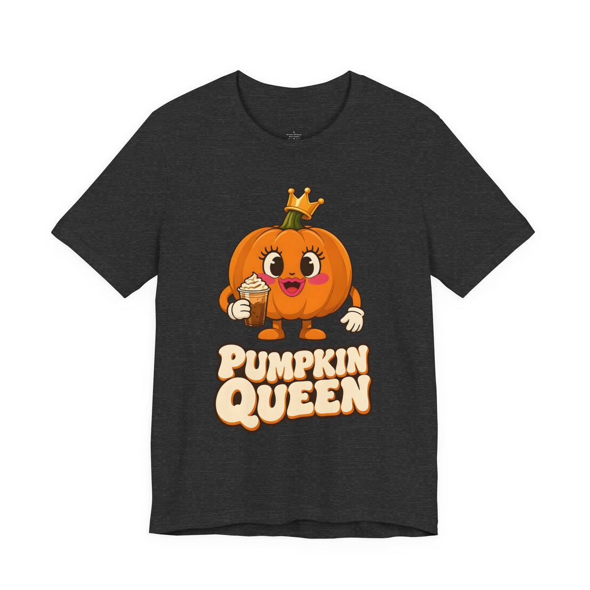 Pumpkin Queen Pumpkin Spice Halloween T-Shirt for Adults in Dark Grey Heather, front