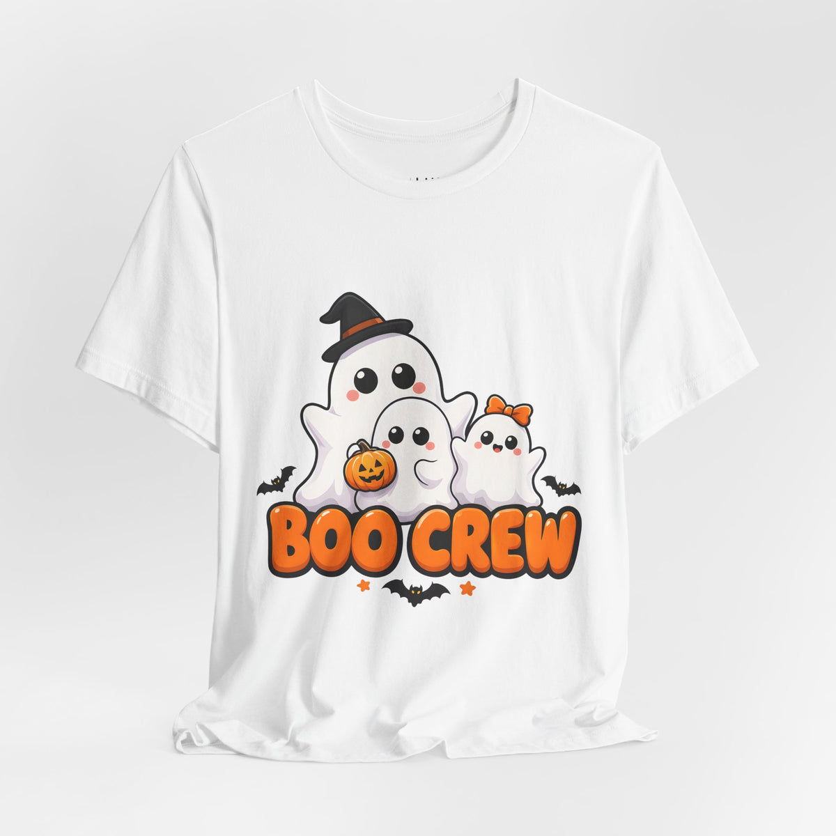 Boo Crew Cute Ghost Halloween T-Shirt for Adults in White, front
