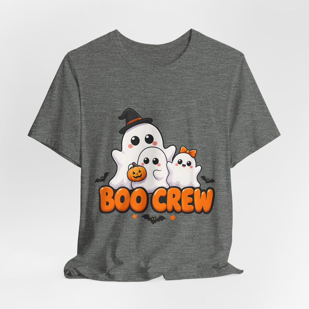 Boo Crew Cute Ghost Halloween T-Shirt for Adults in Deep Heather, front