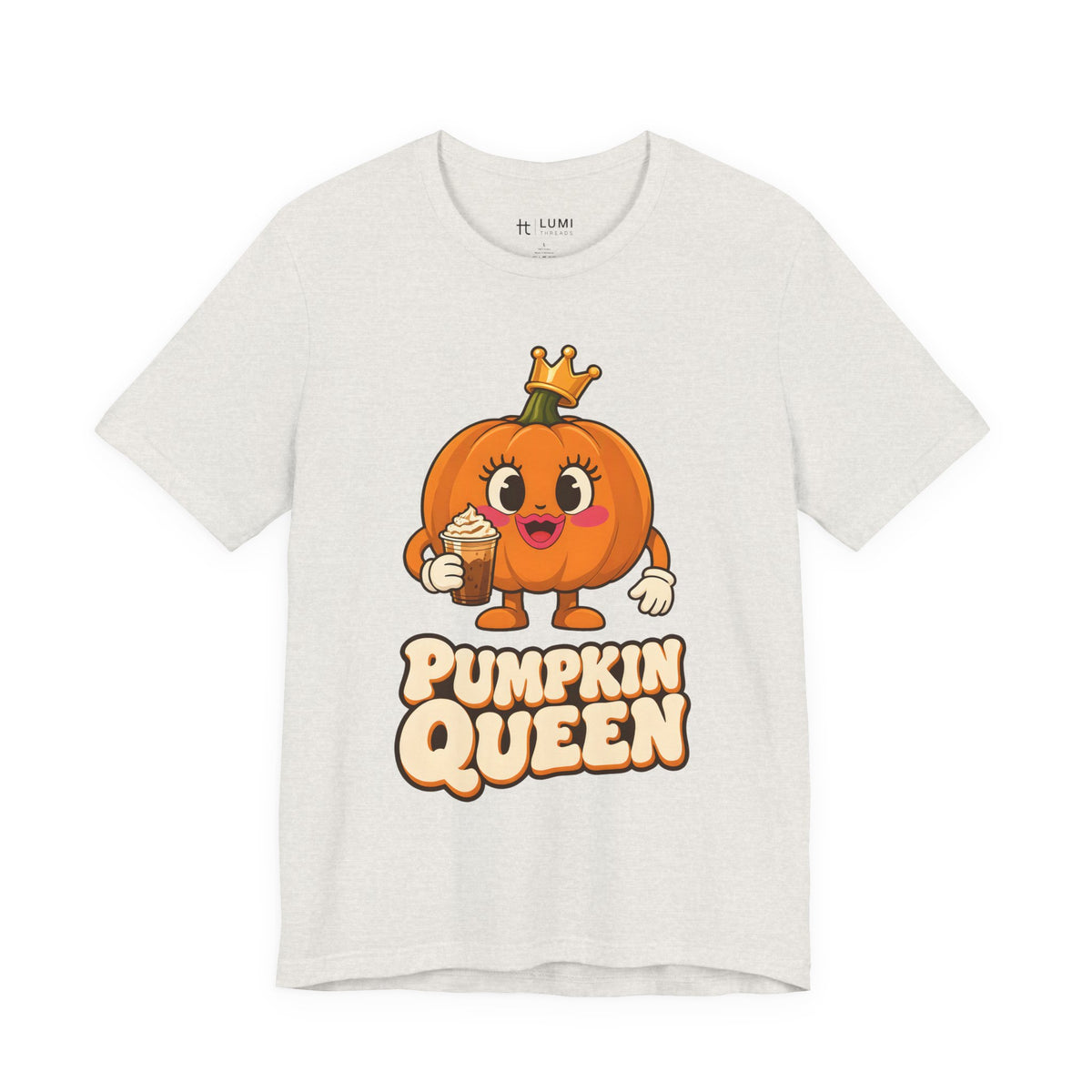Pumpkin Queen Pumpkin Spice Halloween T-Shirt for Adults in Heather Cement, front