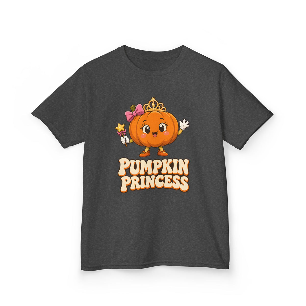 Pumpkin Princess Kids Halloween T-Shirt in Dark Heather, front