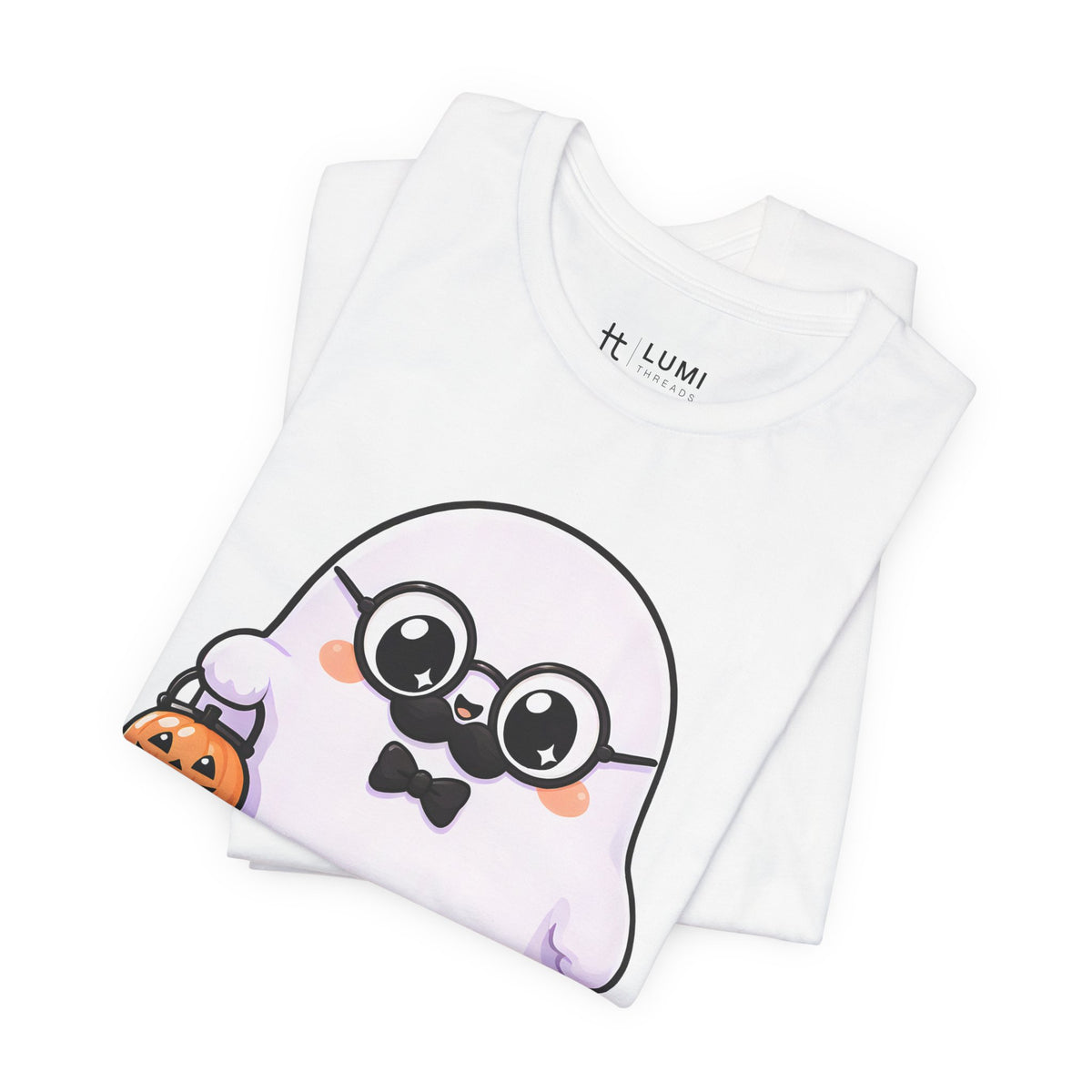 Papa Boo Cute Ghost Dad Halloween T-Shirt for Adults in White, folded