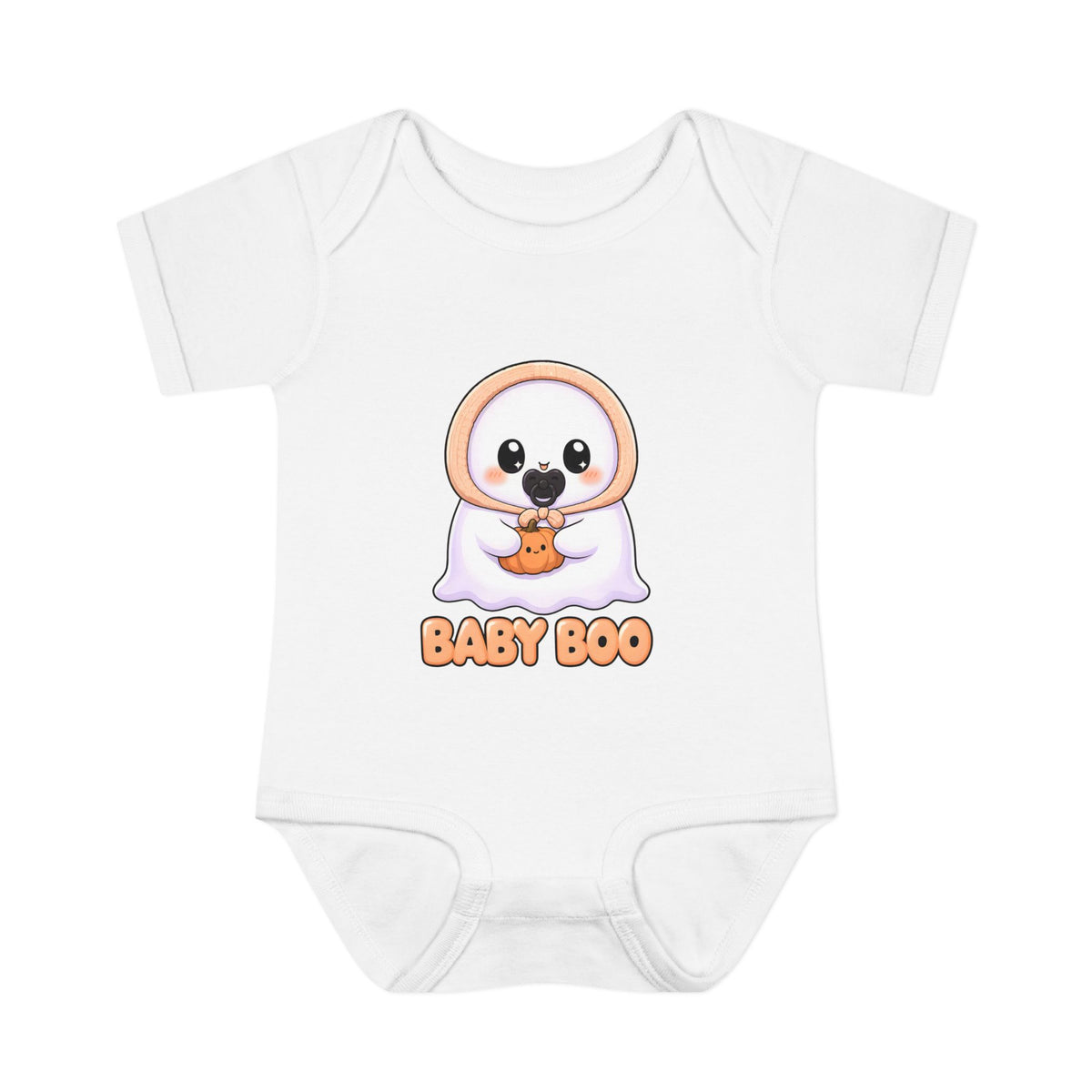 Baby Boo Cute Ghost Baby Halloween Bodysuit in White, front