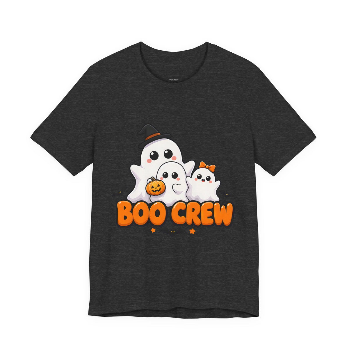 Boo Crew Cute Ghost Halloween T-Shirt for Adults in Dark Grey Heather, front